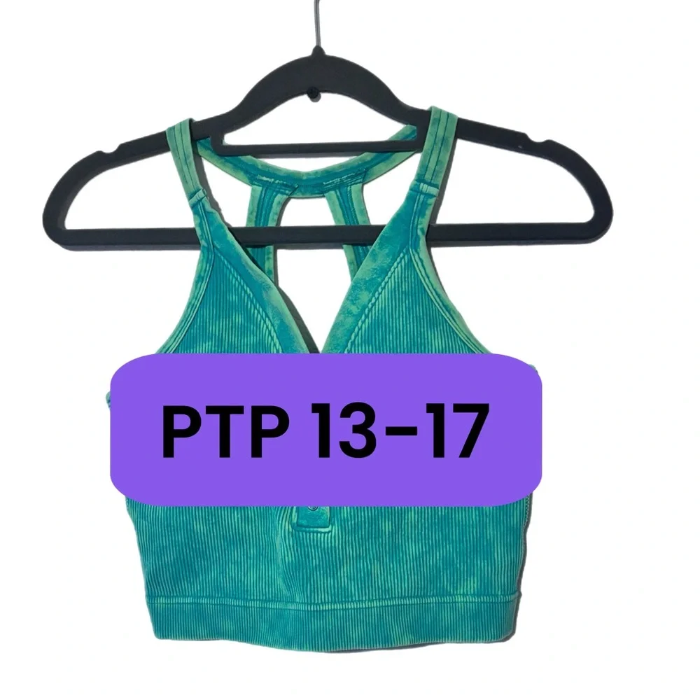 Green Ribbed Women's Tank Top bralette with pads - Picture 6 of 7